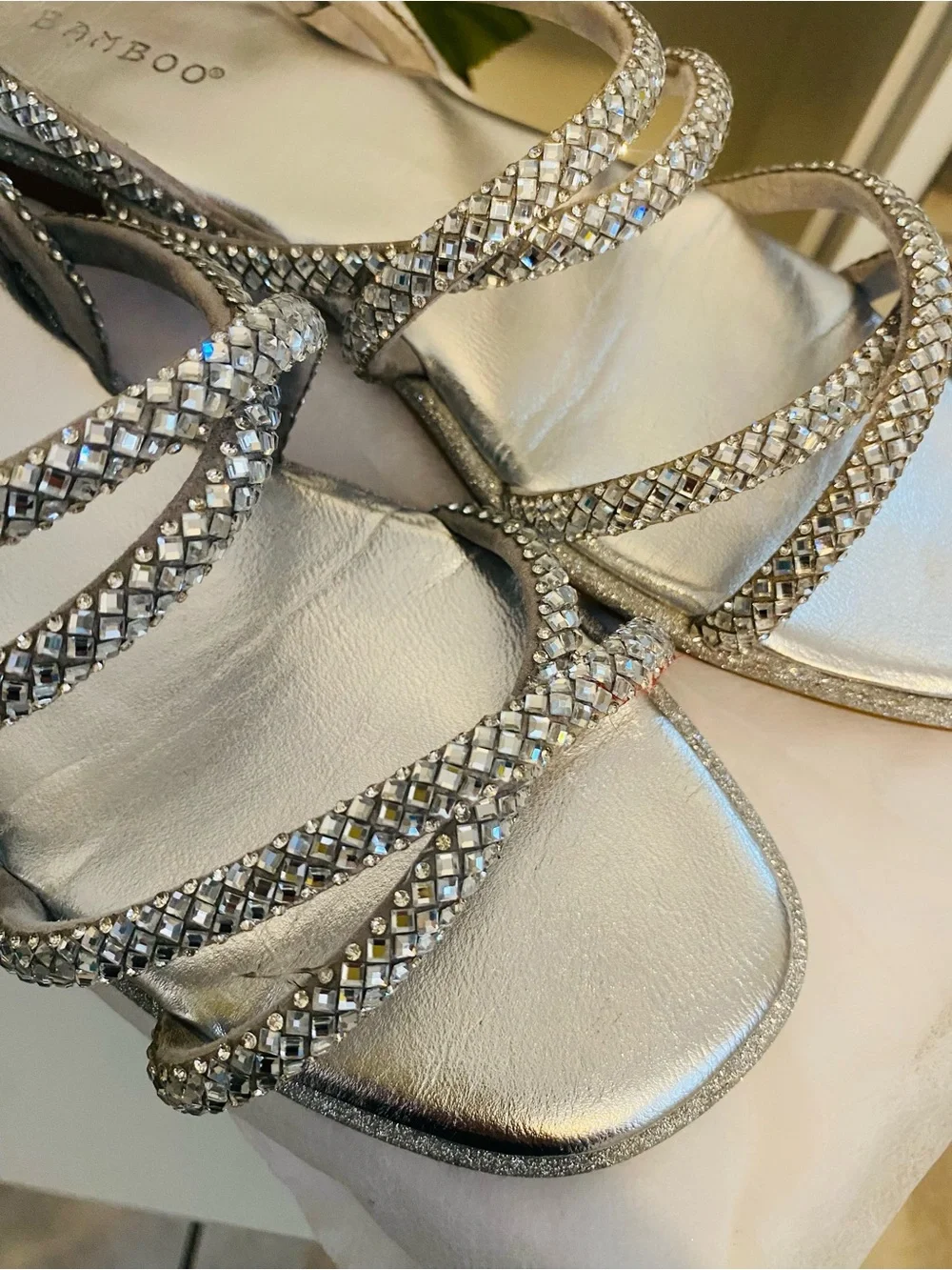 Silver Crystal-Strap Women's Dressy Sandals